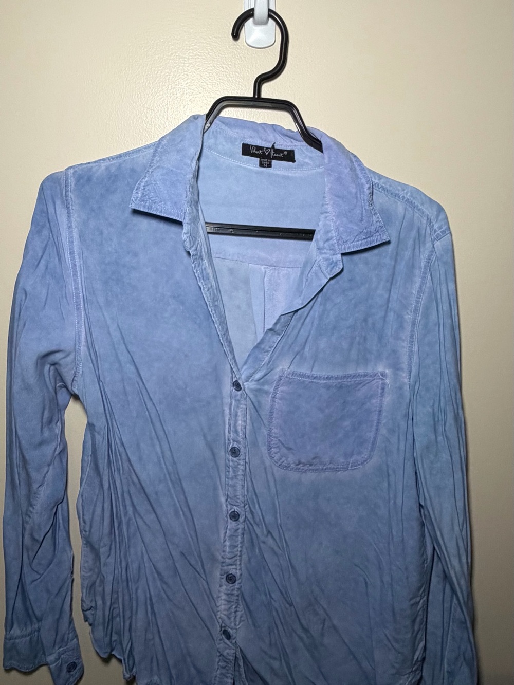 Velvet Heart Light Blue Suede-Look Button Down Shirt